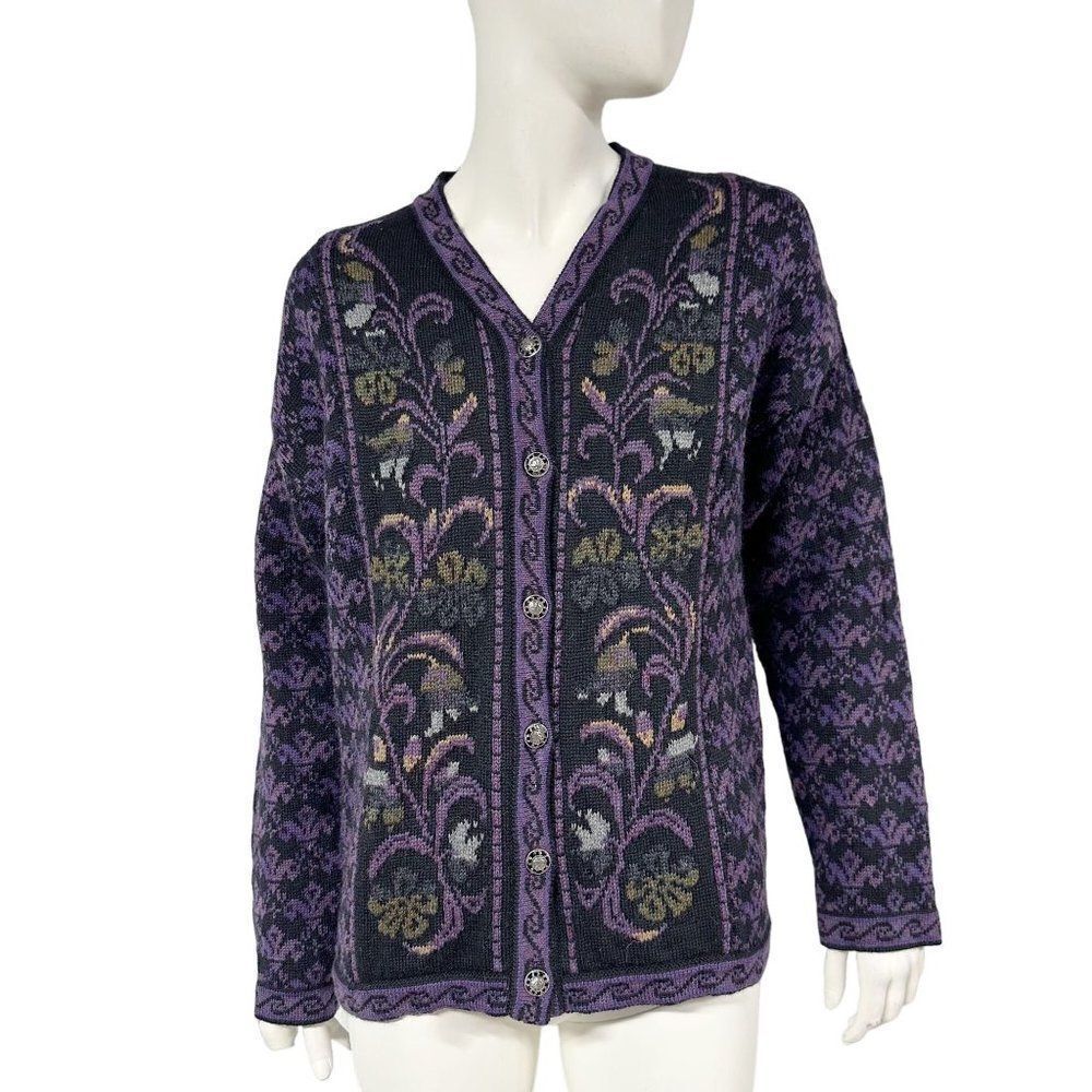 Vintage Cherry Lewins Wool Nordic Cardigan Sweater Made in England